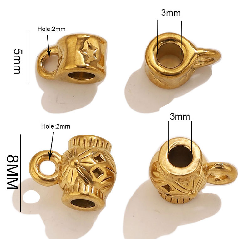 Fishing Hook Size - 10 ชิ้น ลูกปัดสแตนเลสสตีลลายแกะสลักสไตล์วินเทจ รูใหญ่ พร้อมตัวล็อก สำหรับทำสร้อยข้อมือและเครื่องประดับ
