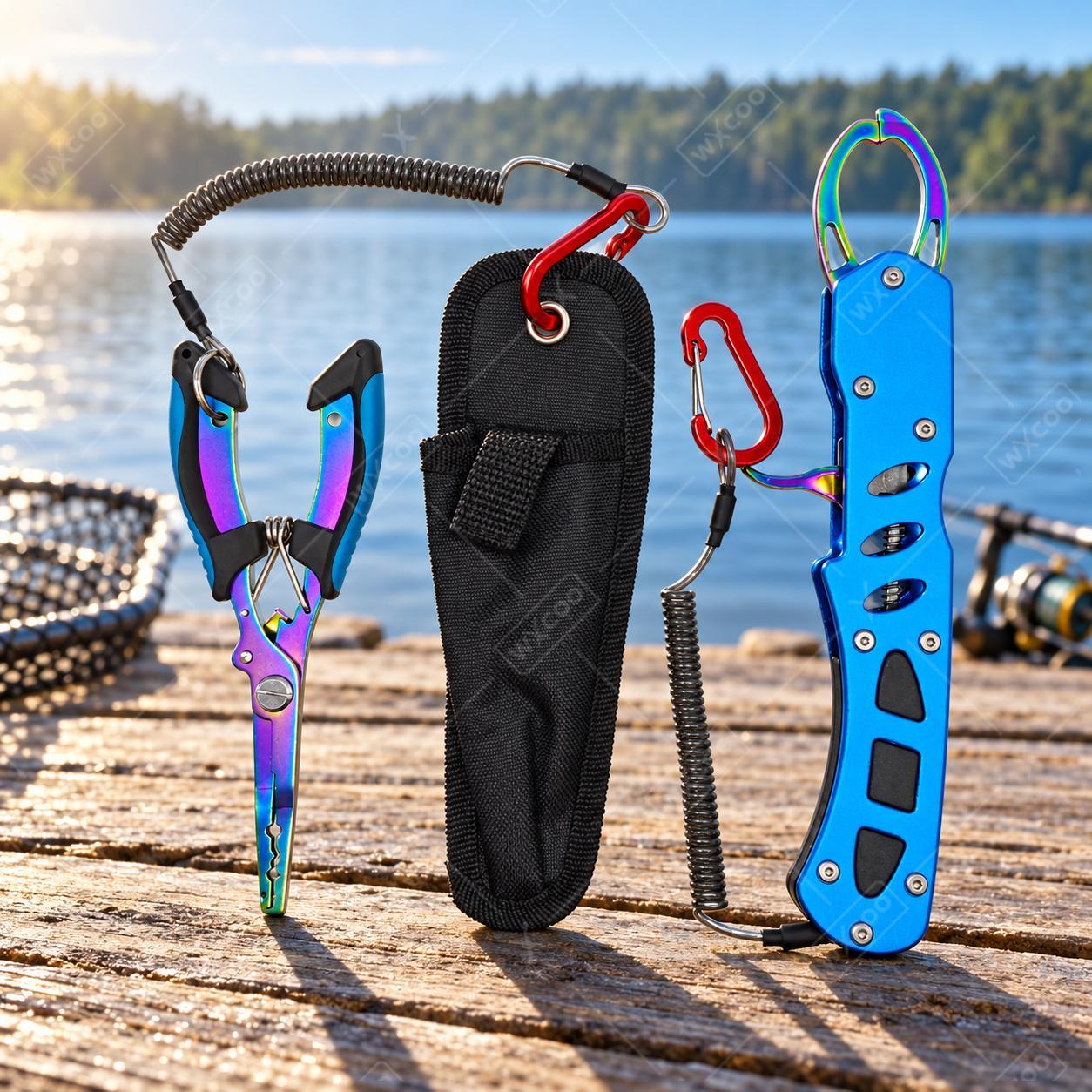 Fishing Hook Sharpener - คีมตกปลาทะเลเคลือบไทเทเนียมสีน้ำเงิน 16 ซม. พร้อมที่ถอดเบ็ด ที่ตัดสาย ที่เปิดห่วง
