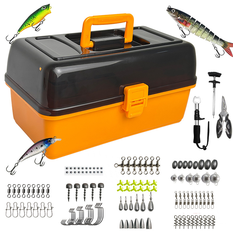 Fishing Hook Box - ชุดอุปกรณ์ตกปลาแบบนุ่ม 4 ชั้น ขนาดใหญ่ สำหรับตกปลาภายนอกอาคาร พร้อมตะขอหัวตะกั่ว