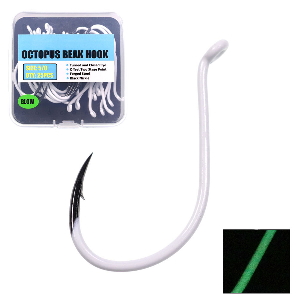 Fishing Hook Assortment - 25 ชิ้น/กล่องส่องสว่างเหล็กนําเข้า Octopus Beak Hook Offset